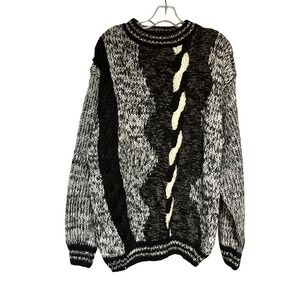 Royal Scott Sweater Mens XL Abstract Cable Knit Black White Grey 90s Coogi Style